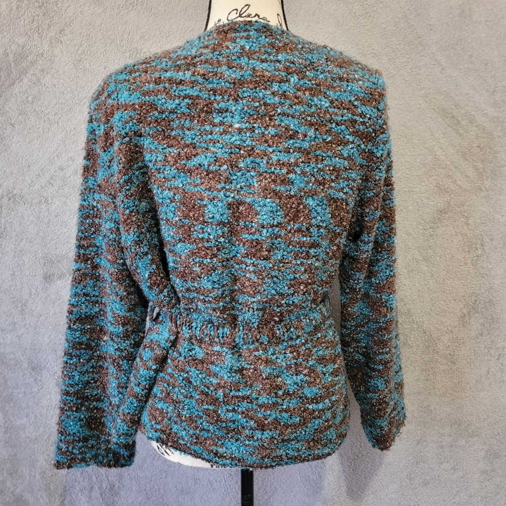 Vintage Y2K tie front sweater blazer brown & blue mottled textured knit fabric - Picture 3 of 16